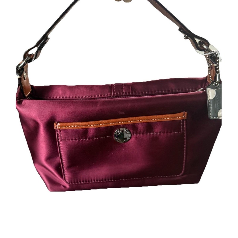 Coach  chelsea mini Tote Purse Nylon Maroon‎ with Brown 10x5